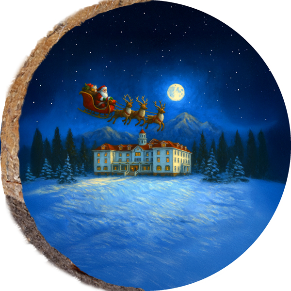 DSB435 – Stanley Hotel Christmas: hand-painted design on a round wood slice